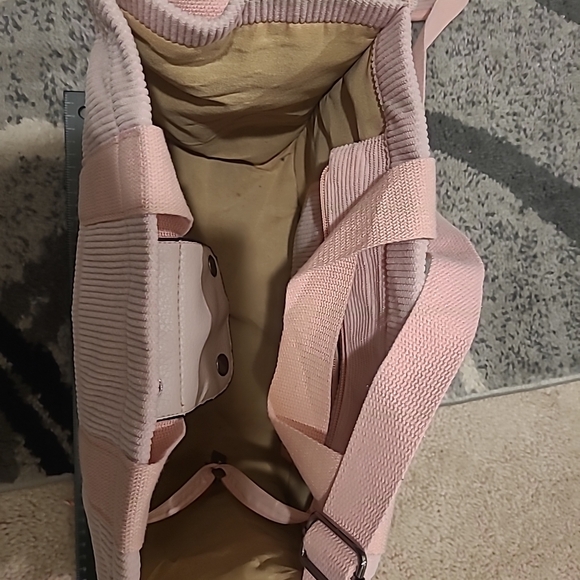 Baby Pink Corduroy Womens Tote Bag Collapsible Crossbody Purse - Picture 9 of 14